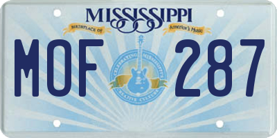 MS license plate MOF287