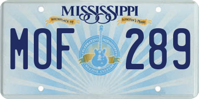MS license plate MOF289