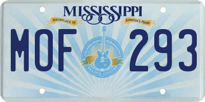 MS license plate MOF293