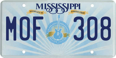 MS license plate MOF308