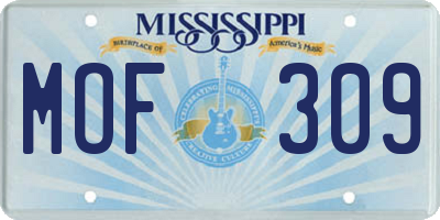 MS license plate MOF309