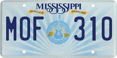 MS license plate MOF310