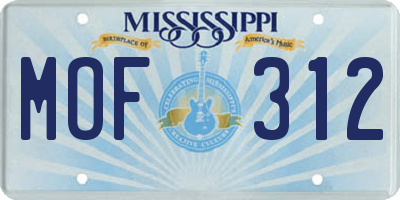 MS license plate MOF312