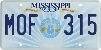 MS license plate MOF315