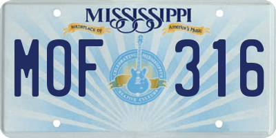 MS license plate MOF316