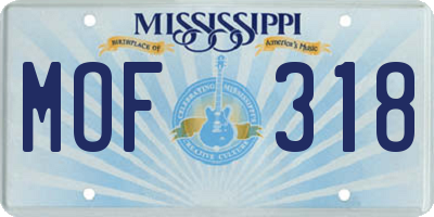 MS license plate MOF318