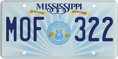MS license plate MOF322