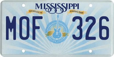 MS license plate MOF326