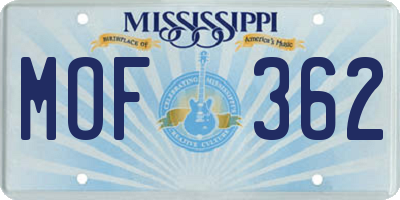 MS license plate MOF362