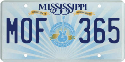 MS license plate MOF365