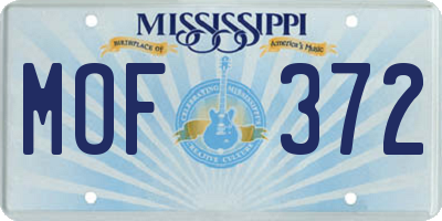 MS license plate MOF372