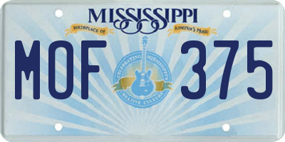 MS license plate MOF375
