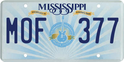 MS license plate MOF377