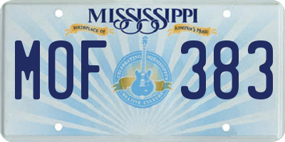 MS license plate MOF383