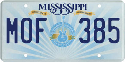 MS license plate MOF385