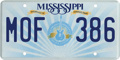 MS license plate MOF386