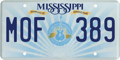 MS license plate MOF389