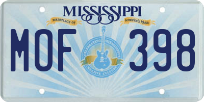 MS license plate MOF398