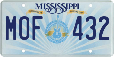 MS license plate MOF432