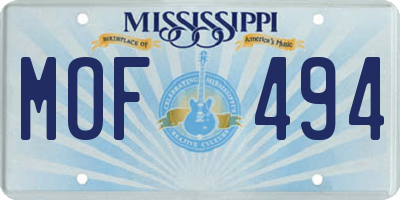 MS license plate MOF494
