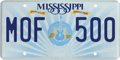MS license plate MOF500