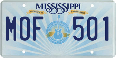 MS license plate MOF501