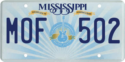 MS license plate MOF502