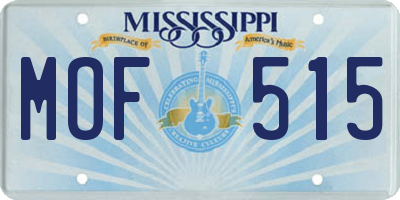 MS license plate MOF515
