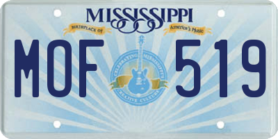 MS license plate MOF519