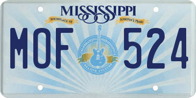 MS license plate MOF524