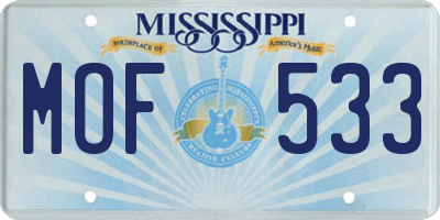 MS license plate MOF533
