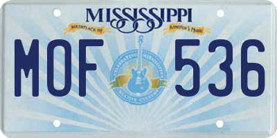 MS license plate MOF536