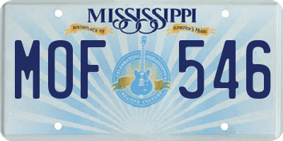 MS license plate MOF546