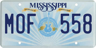 MS license plate MOF558