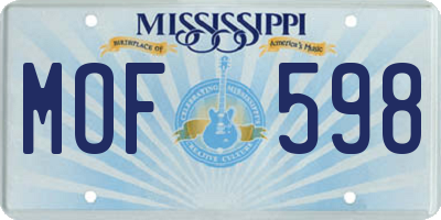 MS license plate MOF598