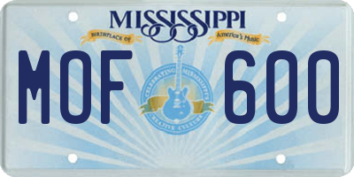 MS license plate MOF600