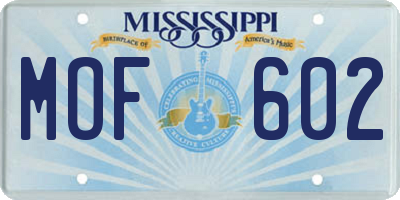 MS license plate MOF602