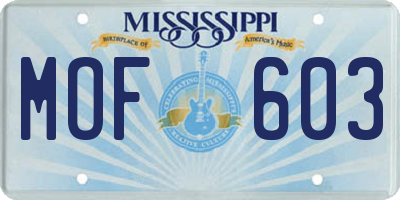 MS license plate MOF603