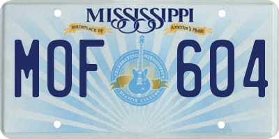 MS license plate MOF604