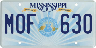 MS license plate MOF630