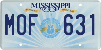 MS license plate MOF631
