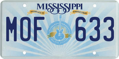MS license plate MOF633