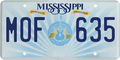 MS license plate MOF635