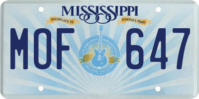 MS license plate MOF647