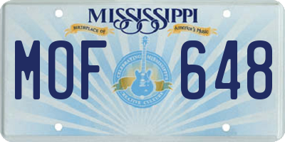 MS license plate MOF648