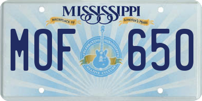 MS license plate MOF650