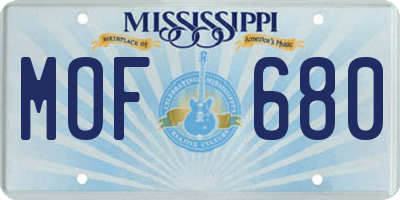 MS license plate MOF680