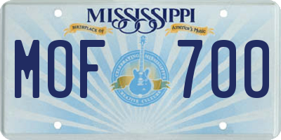 MS license plate MOF700