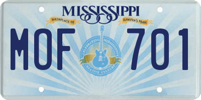 MS license plate MOF701