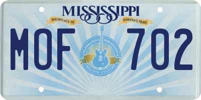 MS license plate MOF702